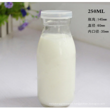 Empty 250ml/8oz custom clear glass milk bottles glass bottles with plastic cap